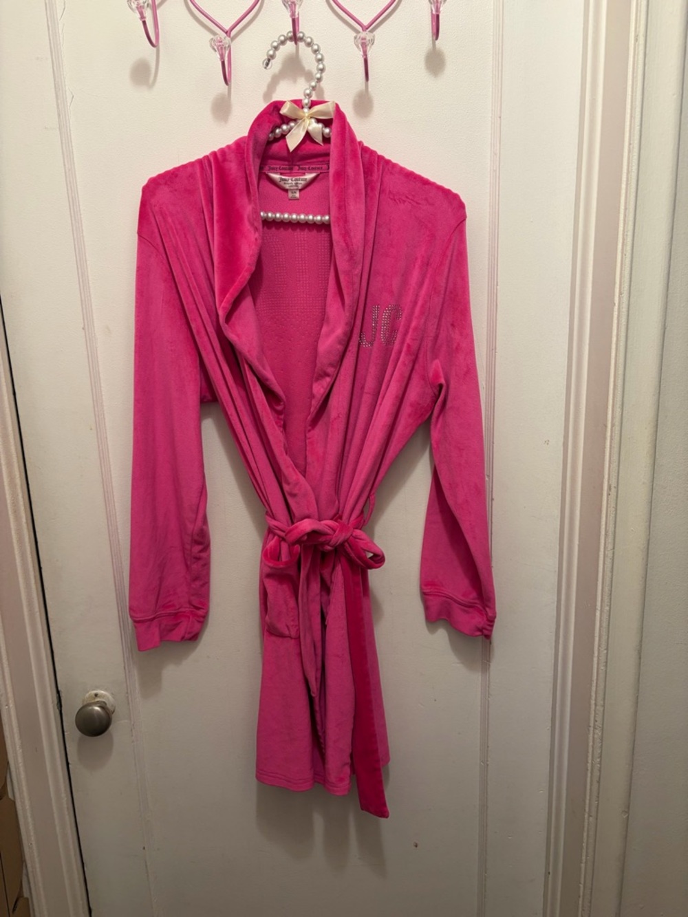 Juicy Couture pink robe with rhinestone logo, Size S